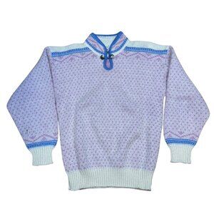 Vintage ALPS Nordic Fair Isle Ski Sweater Pink Blue Wool Cottagecore Size Small